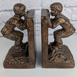 Vtg Playful Kids Hide & Seek Bronze Tone Bookends
